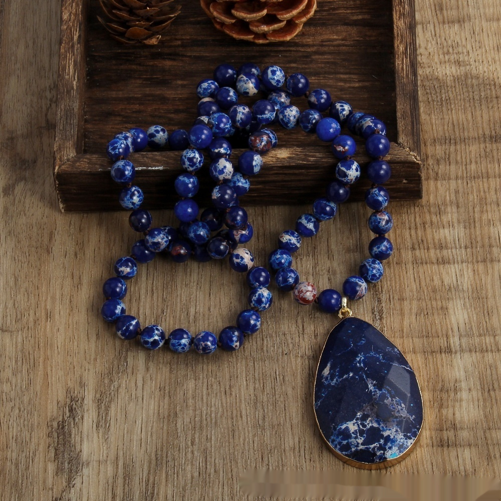 Bohemian 8mm Beaded Necklace with King Stone Water Drop Design - Image 7