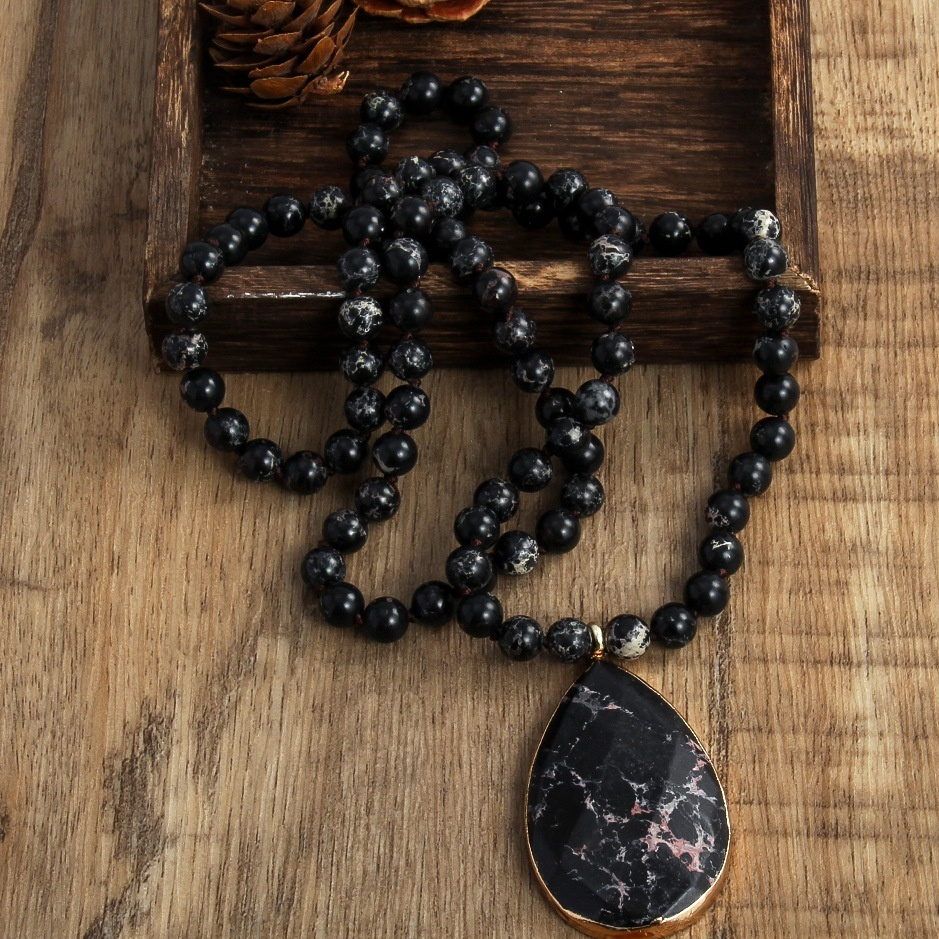 Bohemian 8mm Beaded Necklace with King Stone Water Drop Design - Image 8