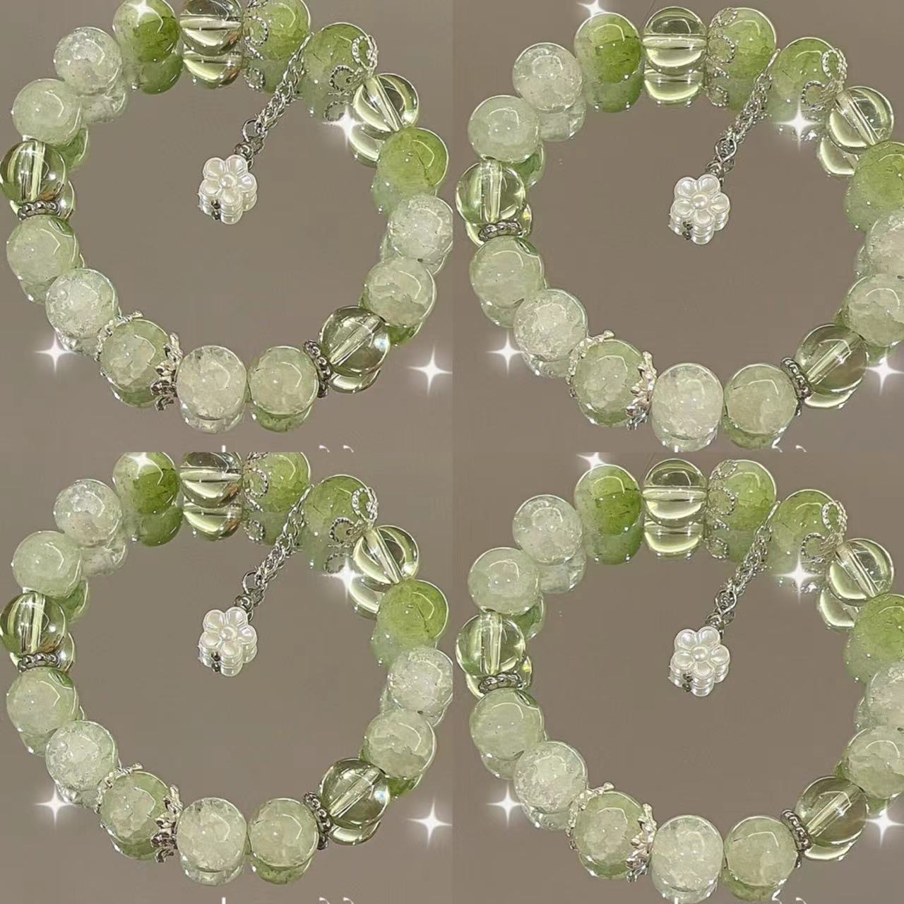 Elegant Women's Green Glass Flower Bracelet for Stylish Accessorizing - Image 2