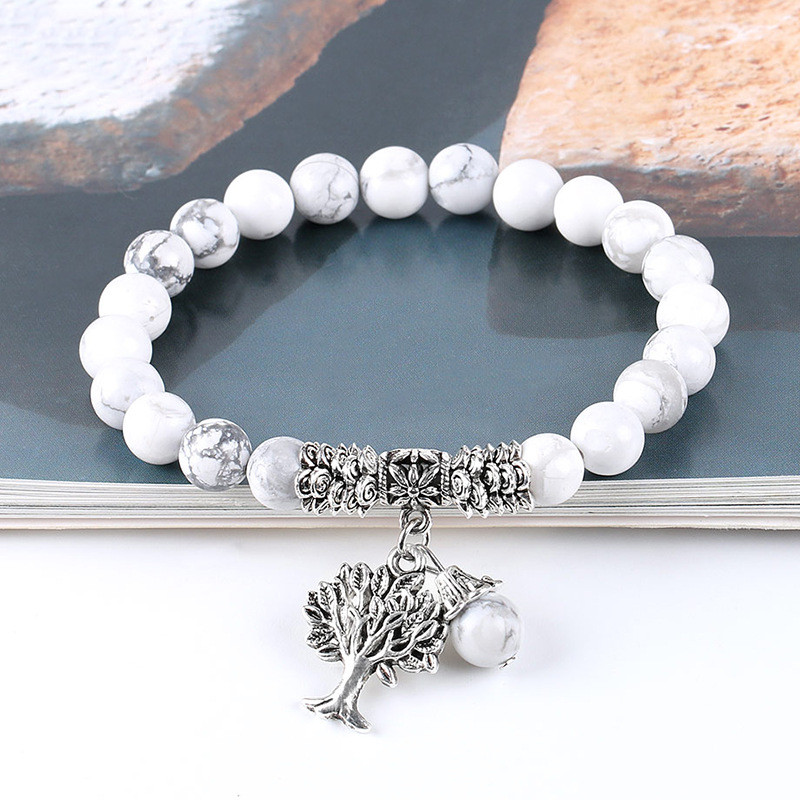 Charming Vintage Frosted White Pine Bead Bracelet - Timeless Elegance - Image 3