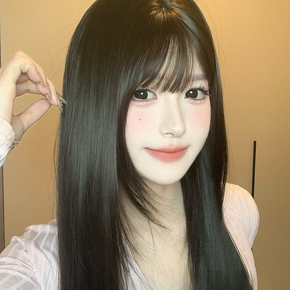 Natural Full-Head Wig for Women - Dark Brown Round Face Style - Image 2