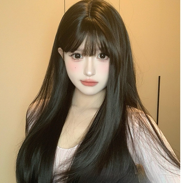 Natural Full-Head Wig for Women - Dark Brown Round Face Style - Image 4