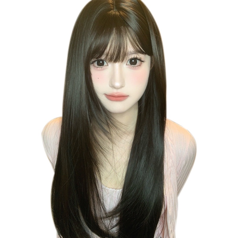 Natural Full-Head Wig for Women - Dark Brown Round Face Style - Image 5