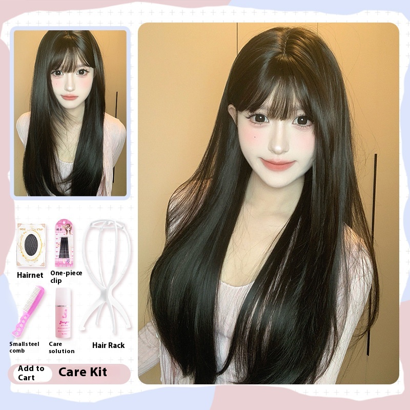 Natural Full-Head Wig for Women - Dark Brown Round Face Style - Image 7