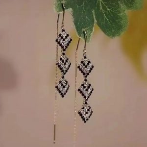 Stylish Design Sense Black Rhombus Long Fringed Earring Thread for a Chic Look