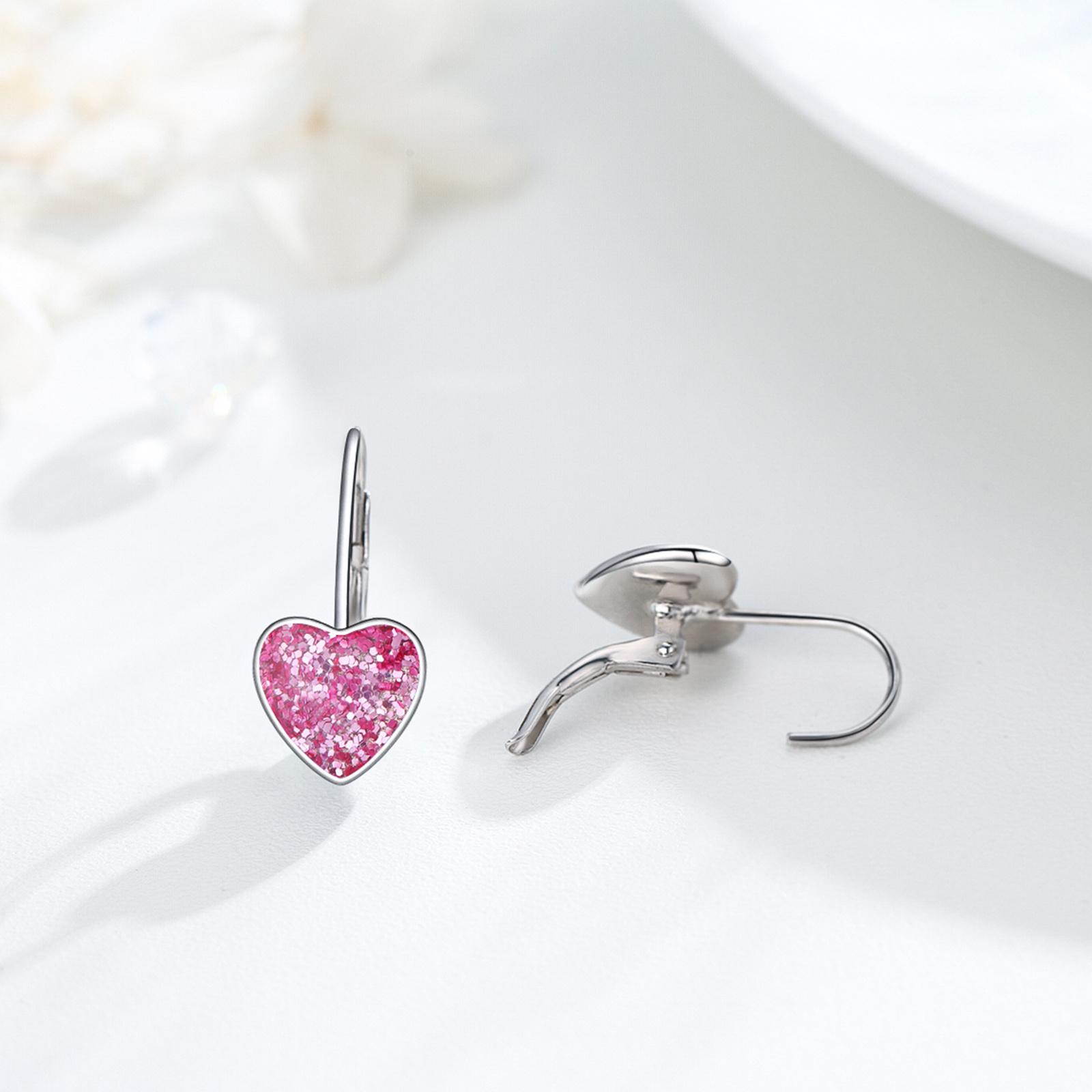 925 Sterling Silver Heart Leverback Small 10mm Dangle Hoop Earrings - Stylish & Elegant - Image 3