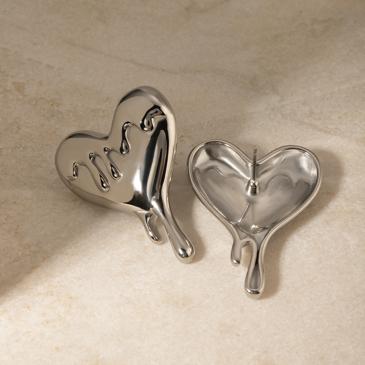 18K Gold Stainless Steel Heart-Shaped Melting Love Earrings for Elegance - Image 4