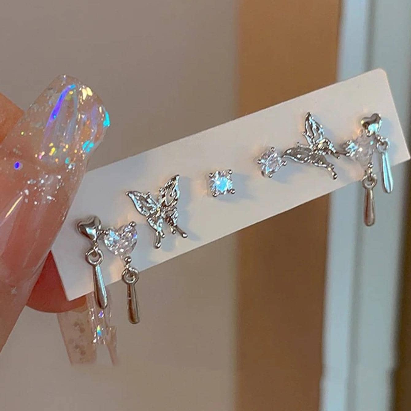 Charming 6-Piece Set of Women's Cute Liquid Butterfly Earrings for Special-Interest Design - Image 4