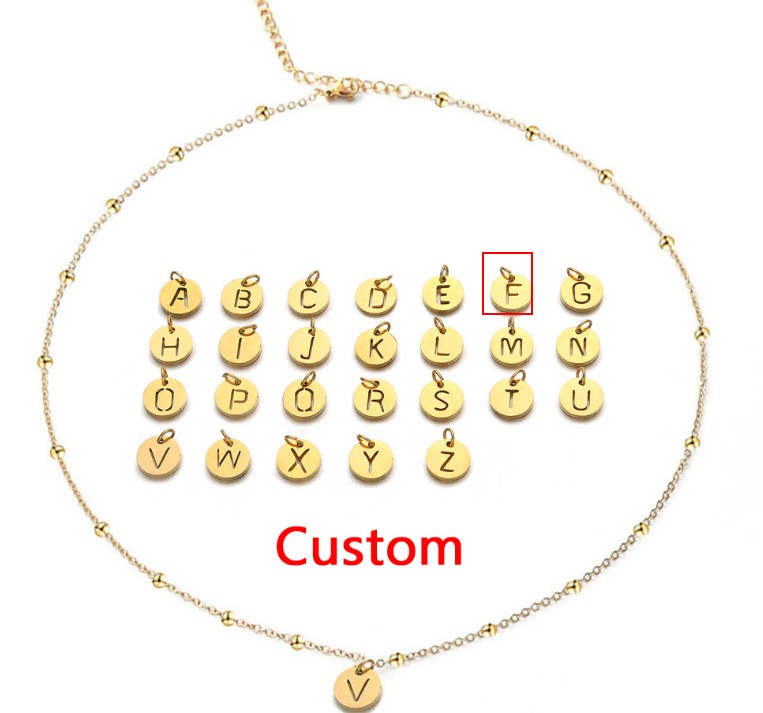 Women's Elegant Stainless Steel Ball Bead Chain Necklace with 26 English Letters