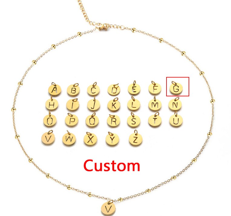 Women's Elegant Stainless Steel Ball Bead Chain Necklace with 26 English Letters - Image 2