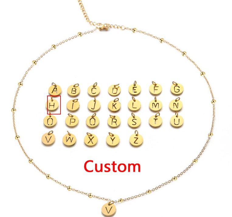 Women's Elegant Stainless Steel Ball Bead Chain Necklace with 26 English Letters - Image 3