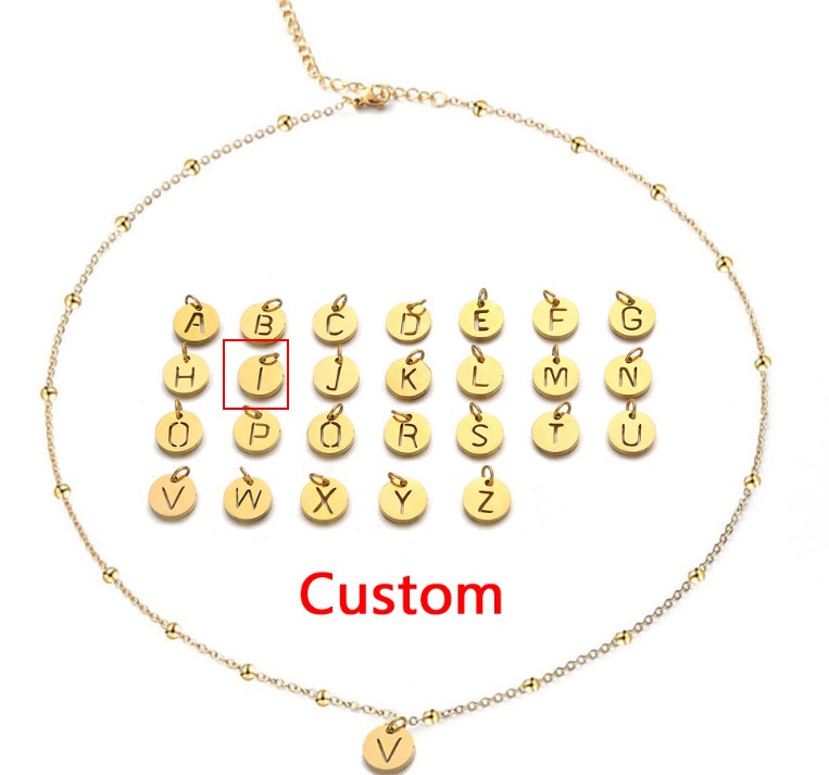 Women's Elegant Stainless Steel Ball Bead Chain Necklace with 26 English Letters - Image 4