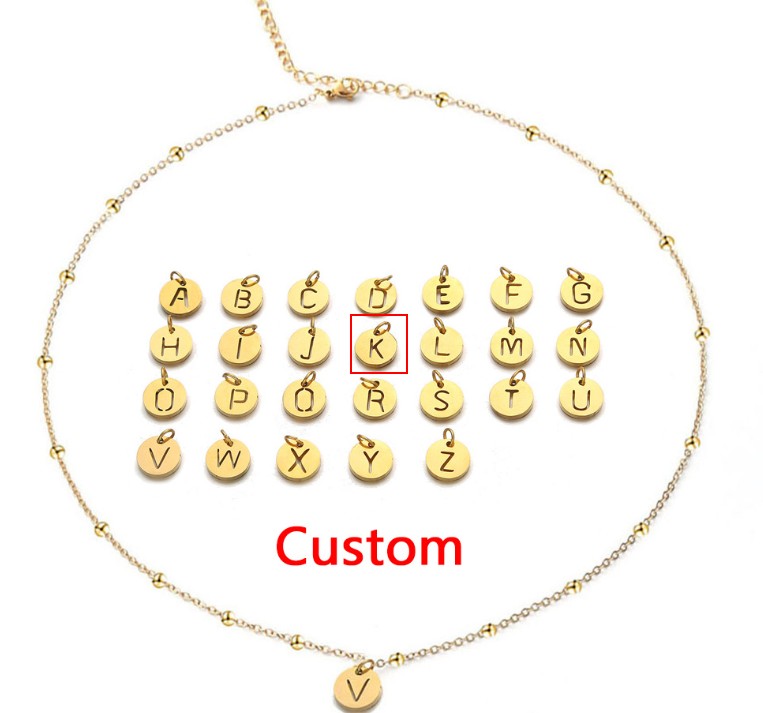 Women's Elegant Stainless Steel Ball Bead Chain Necklace with 26 English Letters - Image 6