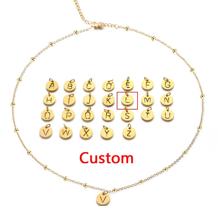 Women's Elegant Stainless Steel Ball Bead Chain Necklace with 26 English Letters - Image 7