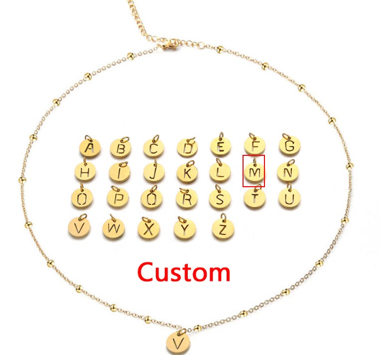 Women's Elegant Stainless Steel Ball Bead Chain Necklace with 26 English Letters - Image 8