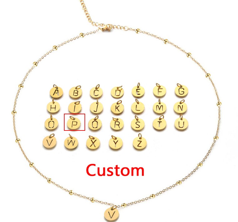 Women's Elegant Stainless Steel Ball Bead Chain Necklace with 26 English Letters - Image 12