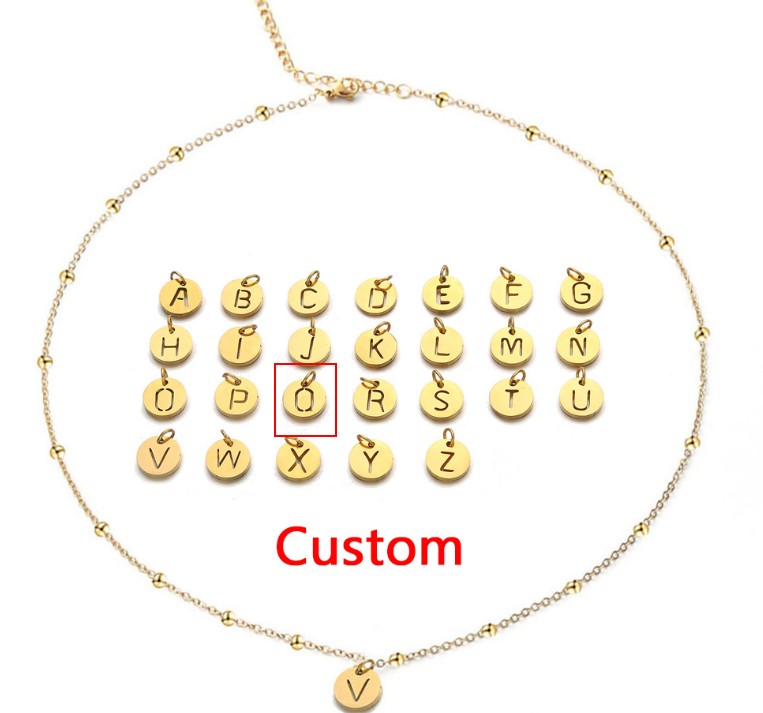 Women's Elegant Stainless Steel Ball Bead Chain Necklace with 26 English Letters - Image 13