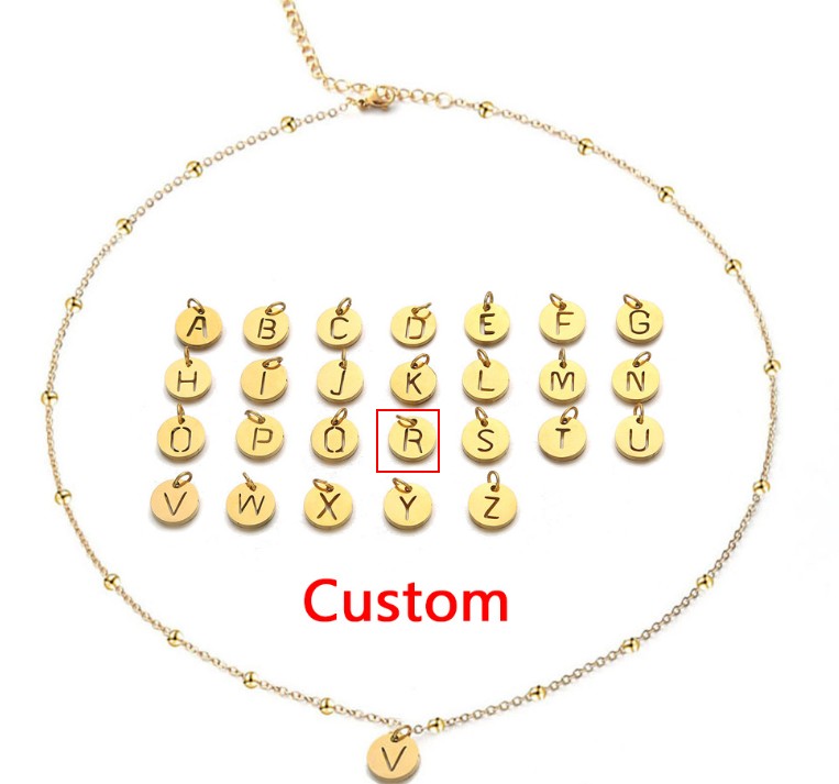 Women's Elegant Stainless Steel Ball Bead Chain Necklace with 26 English Letters - Image 14