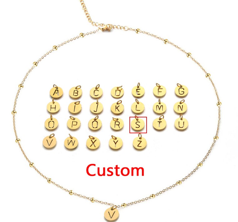 Women's Elegant Stainless Steel Ball Bead Chain Necklace with 26 English Letters - Image 15