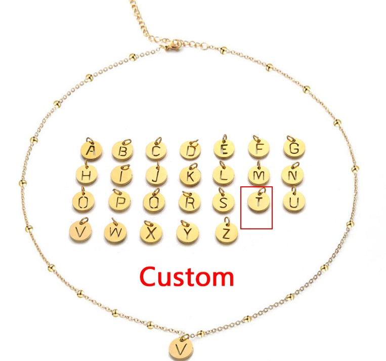 Women's Elegant Stainless Steel Ball Bead Chain Necklace with 26 English Letters - Image 16