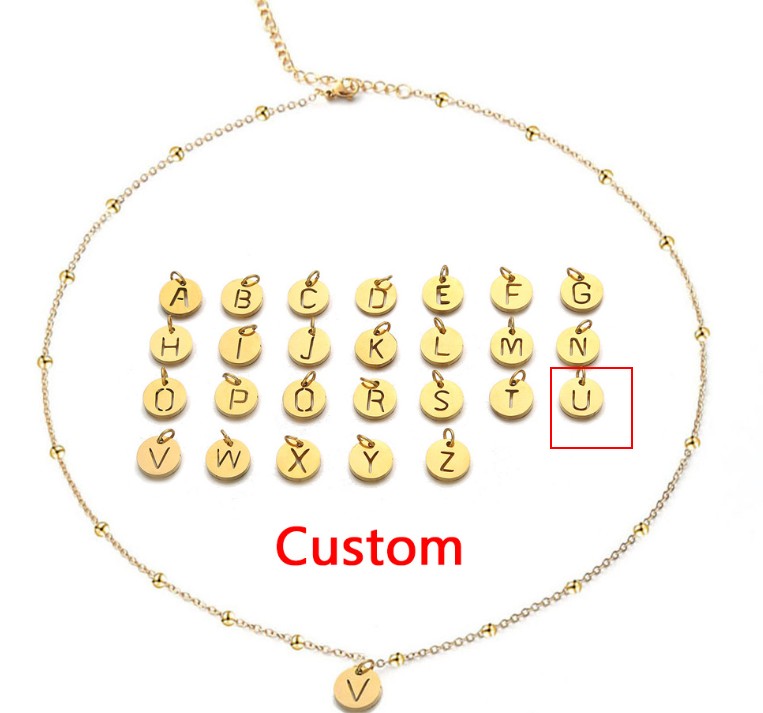 Women's Elegant Stainless Steel Ball Bead Chain Necklace with 26 English Letters - Image 17