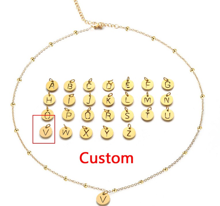 Women's Elegant Stainless Steel Ball Bead Chain Necklace with 26 English Letters - Image 18