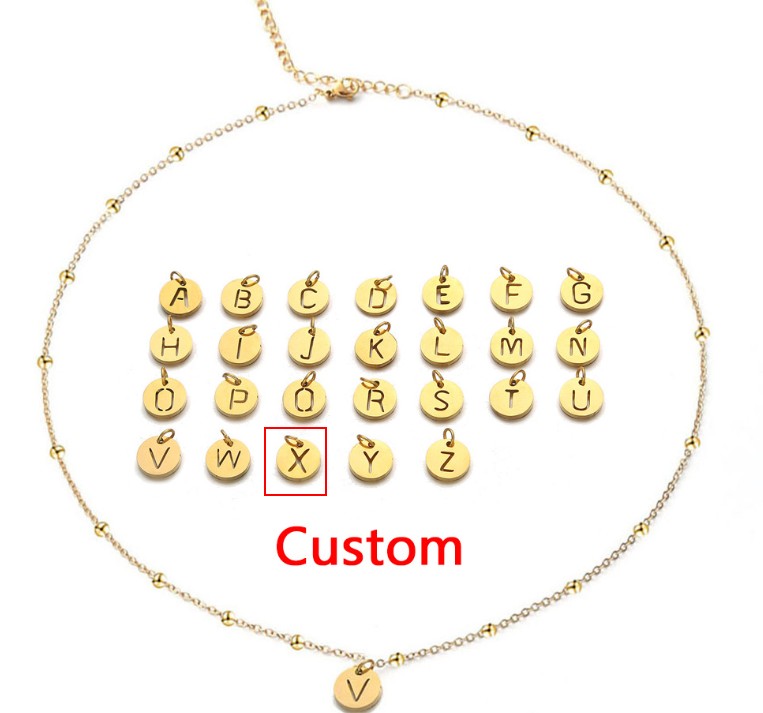 Women's Elegant Stainless Steel Ball Bead Chain Necklace with 26 English Letters - Image 20