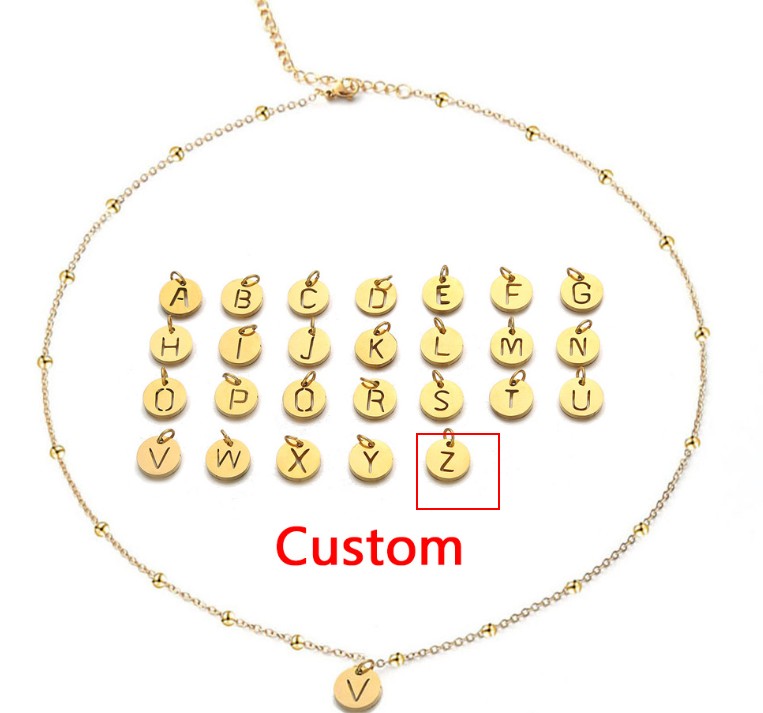 Women's Elegant Stainless Steel Ball Bead Chain Necklace with 26 English Letters - Image 23