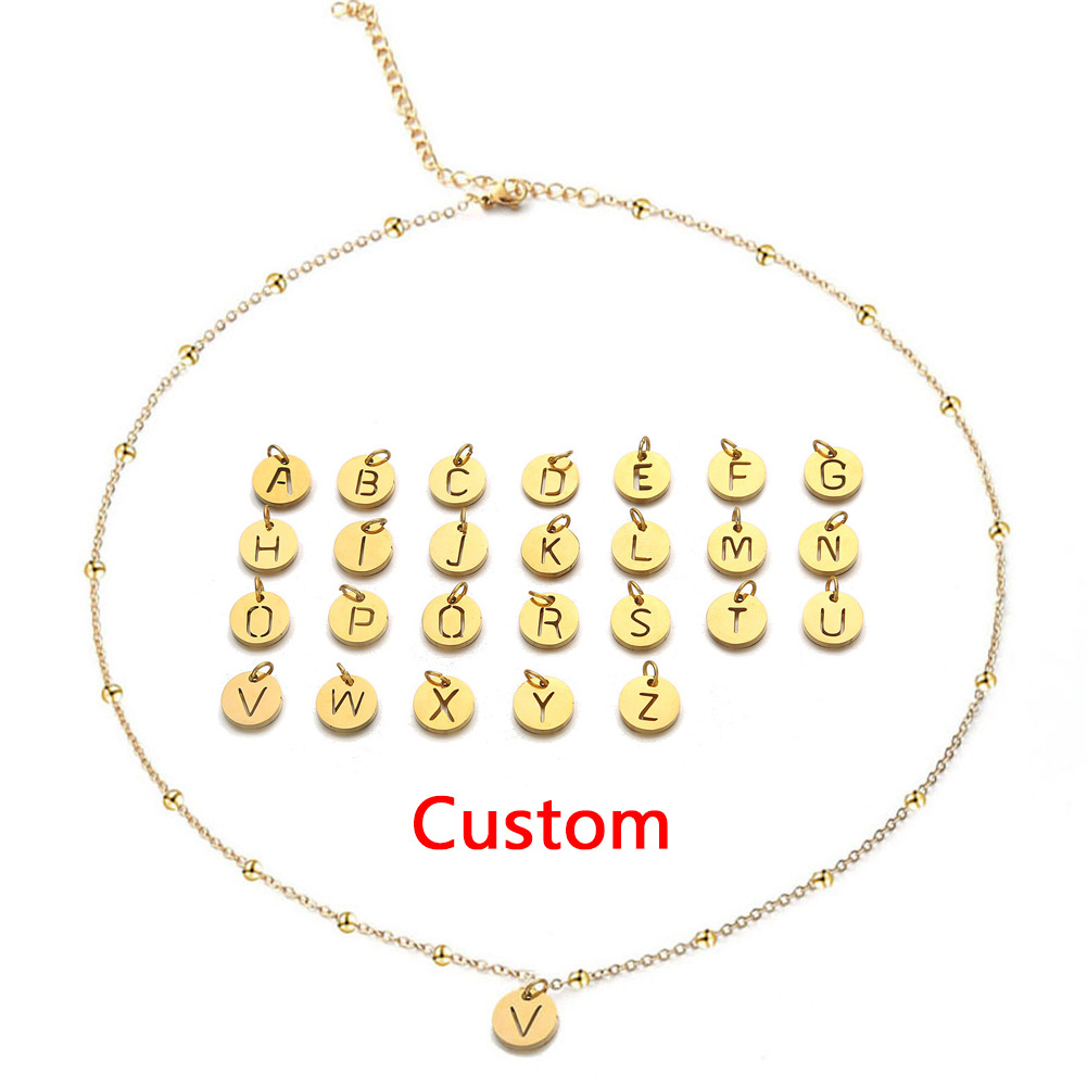 Women's Elegant Stainless Steel Ball Bead Chain Necklace with 26 English Letters - Image 26