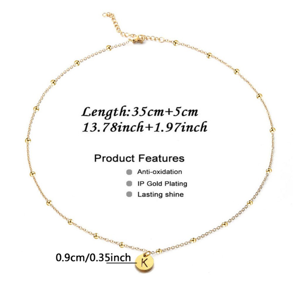 Women's Elegant Stainless Steel Ball Bead Chain Necklace with 26 English Letters - Image 27