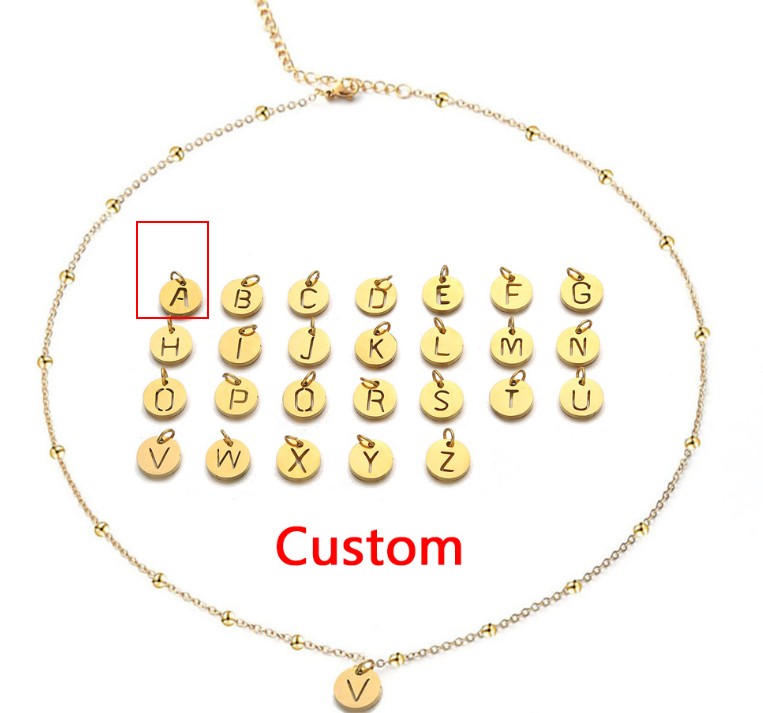 Women's Elegant Stainless Steel Ball Bead Chain Necklace with 26 English Letters - Image 29