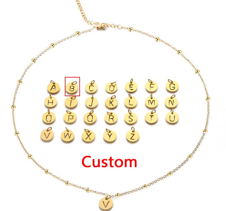 Women's Elegant Stainless Steel Ball Bead Chain Necklace with 26 English Letters - Image 30