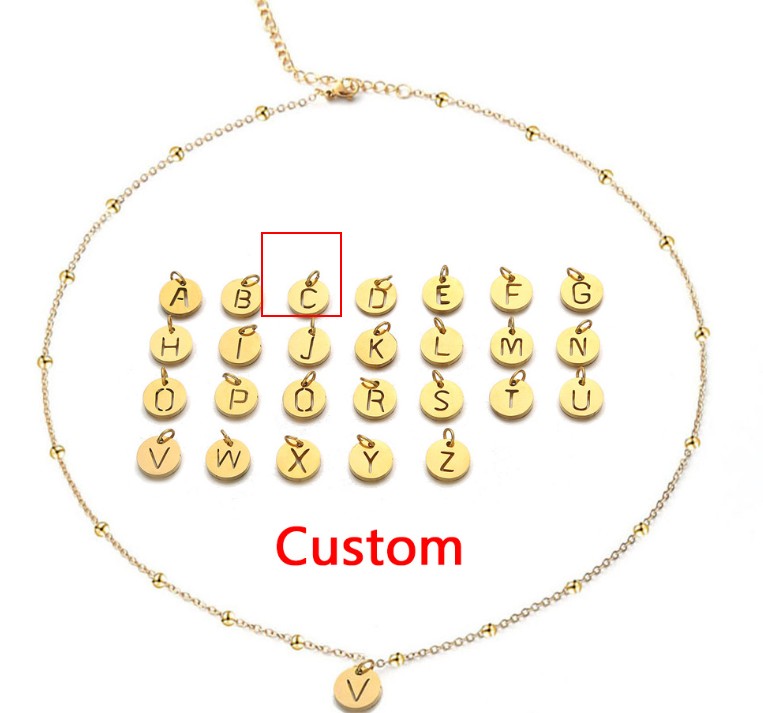 Women's Elegant Stainless Steel Ball Bead Chain Necklace with 26 English Letters - Image 31