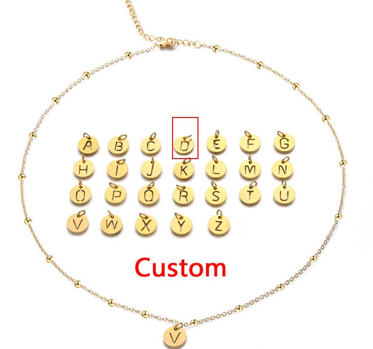 Women's Elegant Stainless Steel Ball Bead Chain Necklace with 26 English Letters - Image 32