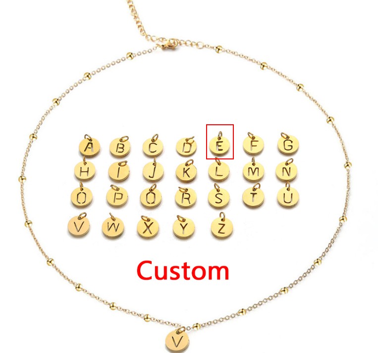 Women's Elegant Stainless Steel Ball Bead Chain Necklace with 26 English Letters - Image 33