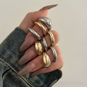 Glossy Metal Texture Ring Set - 8 Exaggerated Geometry Open Rings for Women
