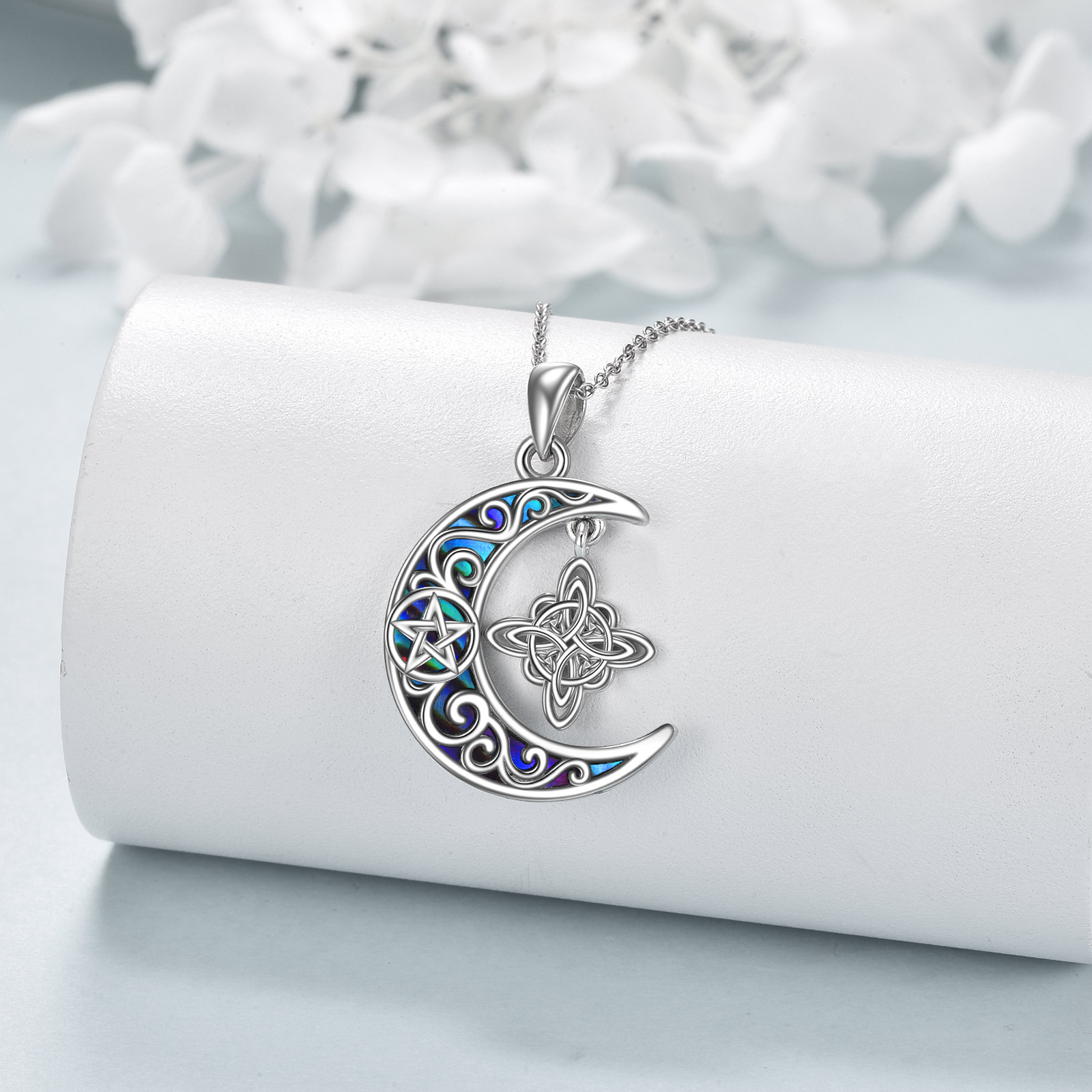 Sterling Silver Witches Knot Necklace | Celtic Crescent Knot Pendant with Abalone Shellfish | Pagan Jewelry for Unique Style - Image 3