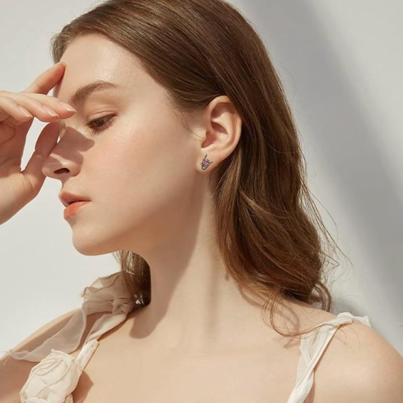 Vintage Dark Series Ghost Hand Gesture Heart Diamond Stud Earrings - Image 4