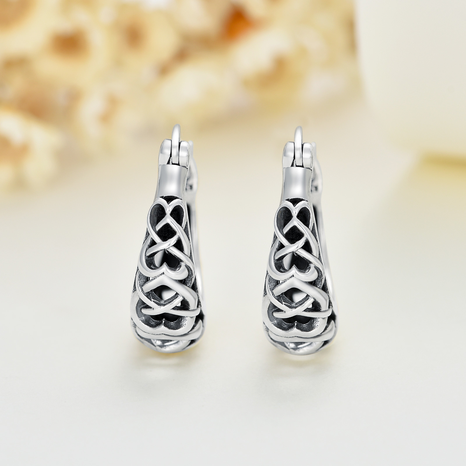 925 Sterling Silver Celtic Knot Vintage Hoop Earrings - Timeless Elegance - Image 3
