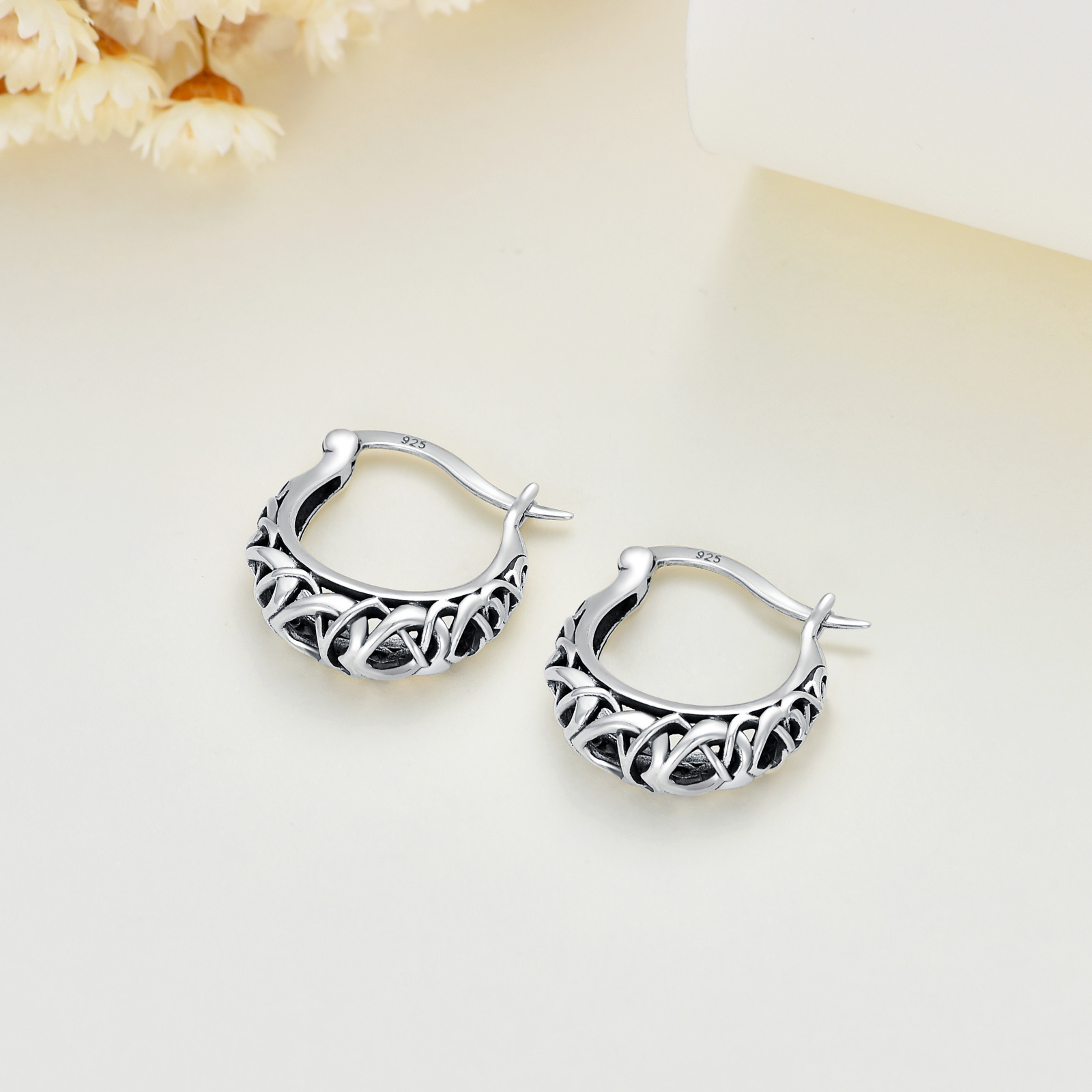 925 Sterling Silver Celtic Knot Vintage Hoop Earrings - Timeless Elegance - Image 4