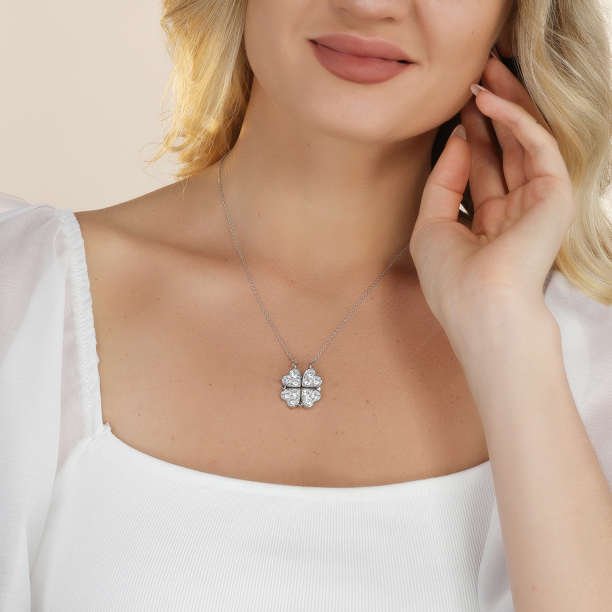 Clover Folded Heart Zircon Charm Pendant Necklace - Perfect Gift for Women - Image 5
