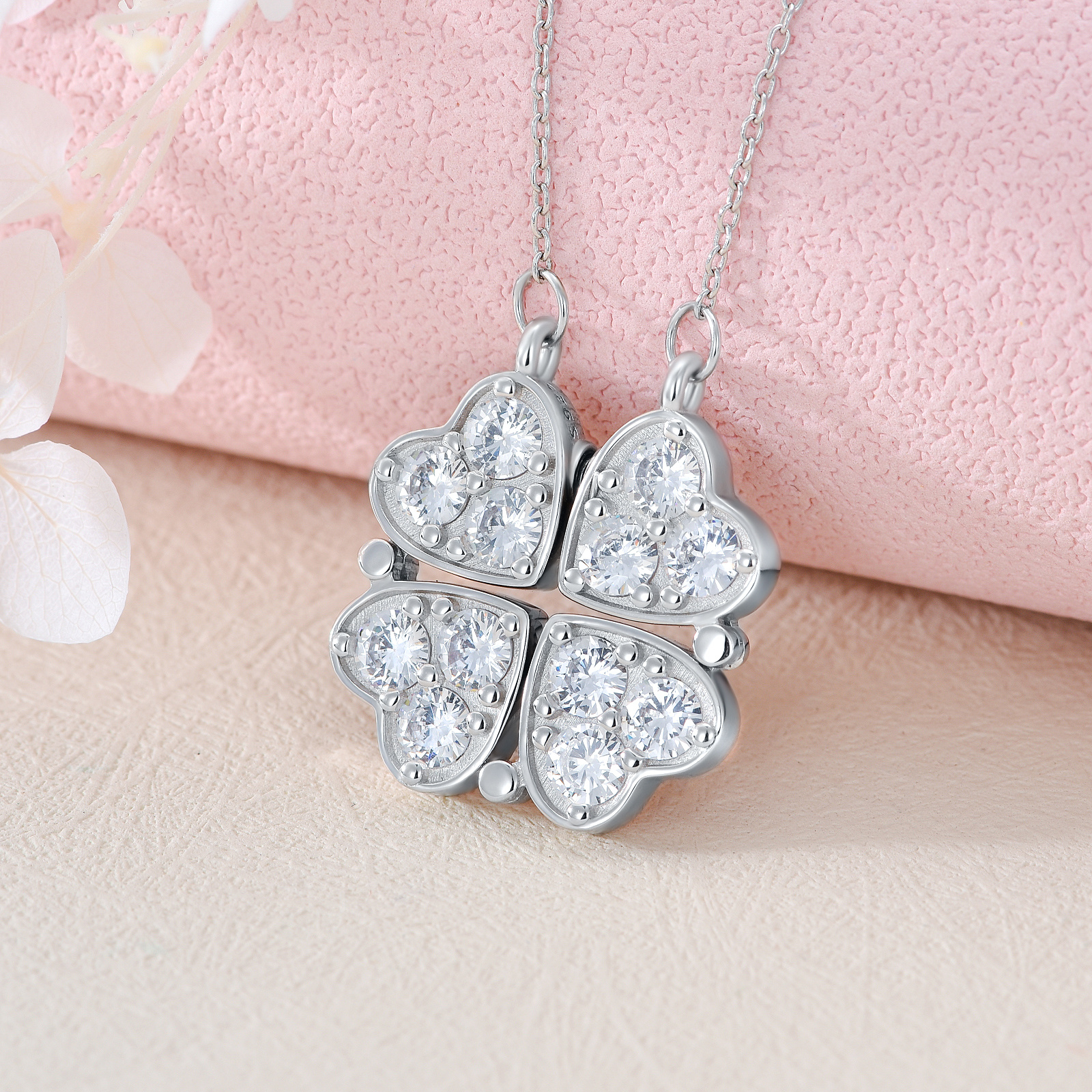 Clover Folded Heart Zircon Charm Pendant Necklace - Perfect Gift for Women - Image 6
