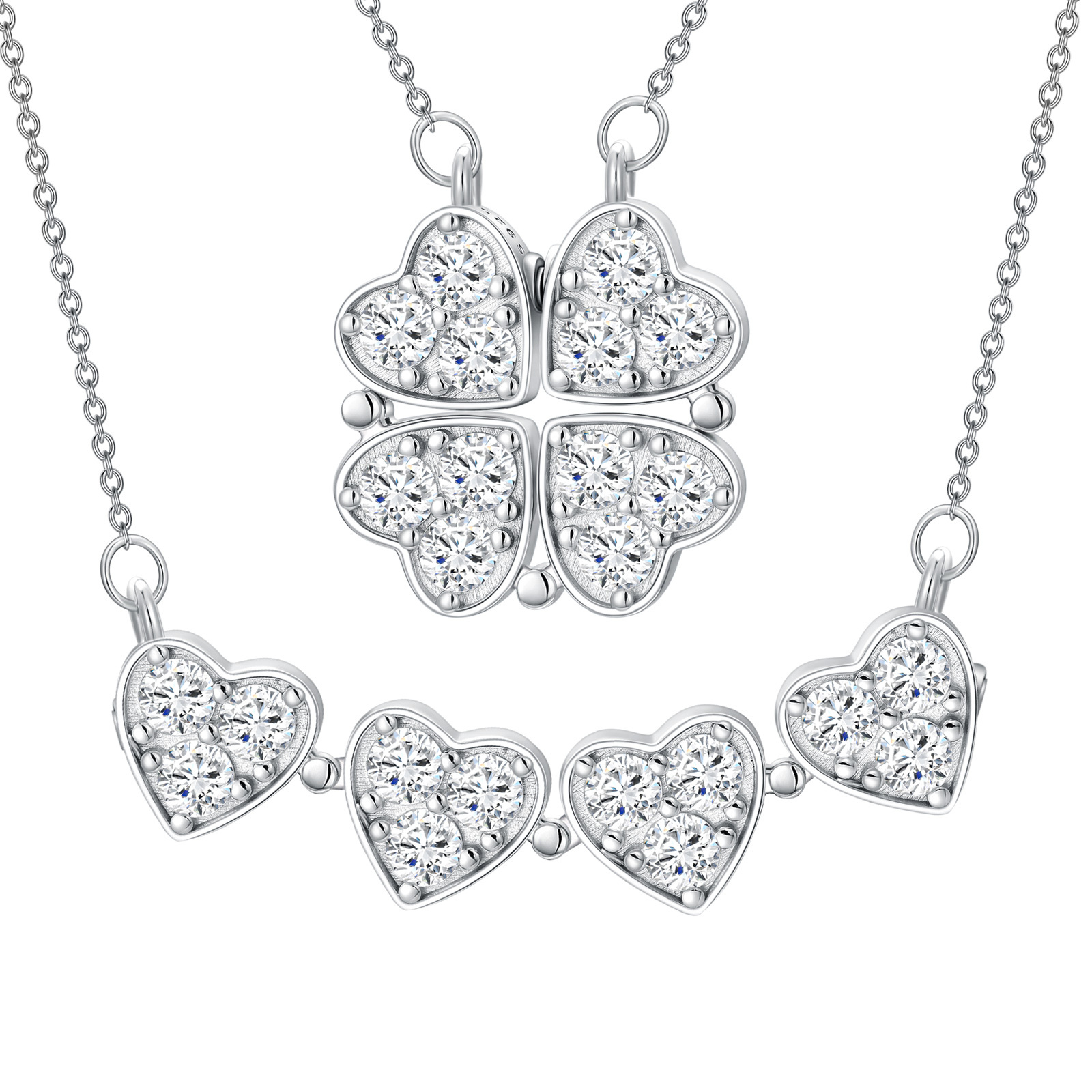 Clover Folded Heart Zircon Charm Pendant Necklace - Perfect Gift for Women - Image 10
