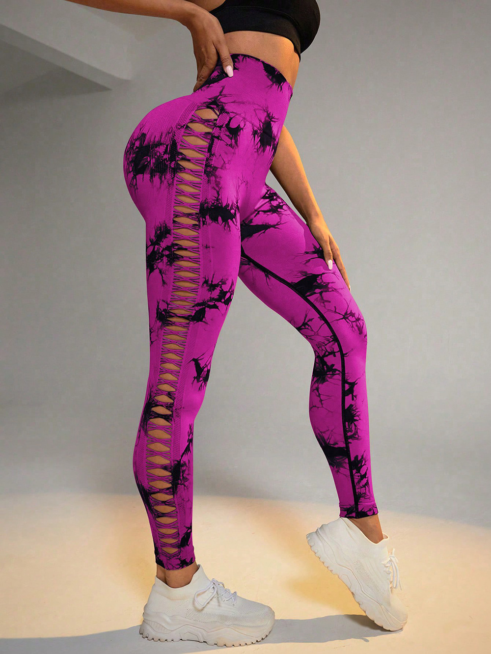 High Waist Seamless Hollow Tie Dye Yoga Pants for Women | Butt Lift Fitness Leggings & Slim Trousers for Gym - Image 5