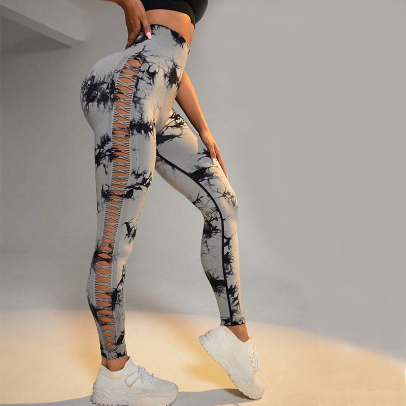 High Waist Seamless Hollow Tie Dye Yoga Pants for Women | Butt Lift Fitness Leggings & Slim Trousers for Gym - Image 6