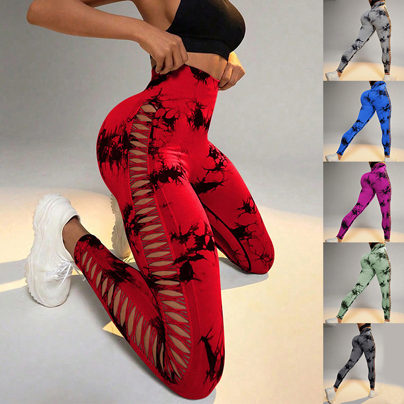 High Waist Seamless Hollow Tie Dye Yoga Pants for Women | Butt Lift Fitness Leggings & Slim Trousers for Gym - Image 9