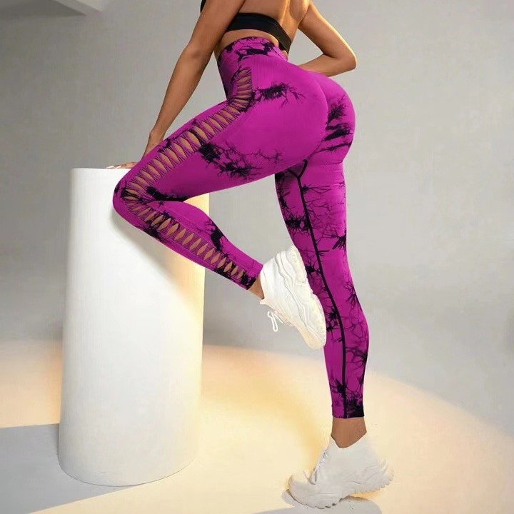 High Waist Seamless Hollow Tie Dye Yoga Pants for Women | Butt Lift Fitness Leggings & Slim Trousers for Gym - Image 16